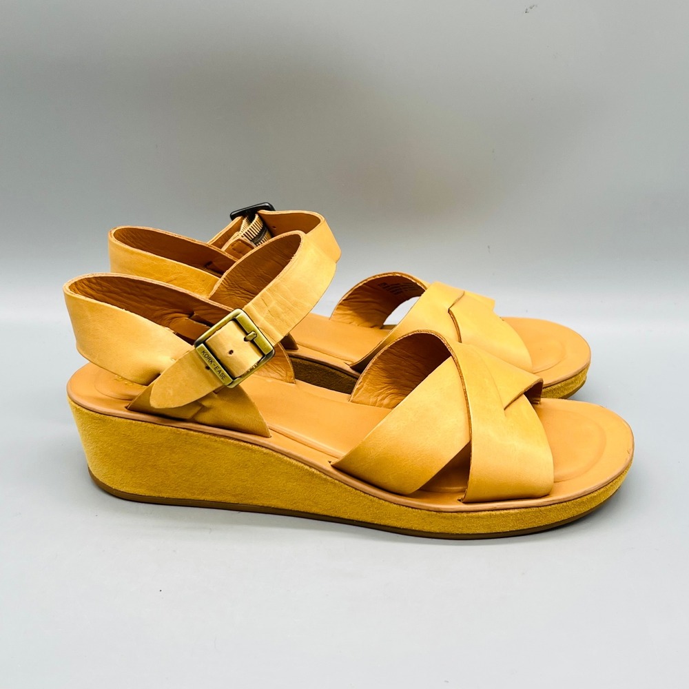 Kork Ease Sandals Womens 7 Brown Leather Wedge Ankle Strap Buckle Platform Shoes